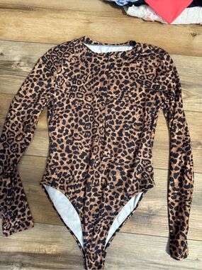 Leopard Print Long-Sleeve Bodysuit - Brown/Black